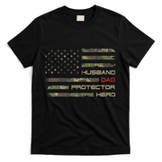 Camouflage American Flag Husband Dad Protector Hero Father T-Shirt