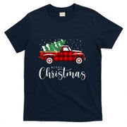 Merry Christmas Red Truck Buffalo Plaid Xmas Retro Vintage T-Shirt