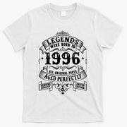 30th Birthday Vintage Scroll Border Legends Were Born Age Perfectly 1996 T-Shirt - White