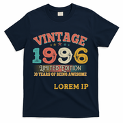 30th Birthday Vintage 1996 Limited Edition 30 Years Of Being Awesome T-Shirt - Navy