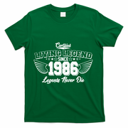 40th Birthday Certified Living Legend Since 1986 Legends Never Die Vintage Wings T-Shirt - Green
