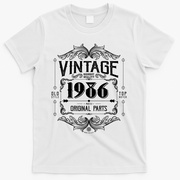 40th Birthday Vintage 1986 Old Style Top Notch Mostly Original Parts Whiskey Label T-Shirt - White