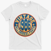 40th Birthday Vintage 1986 All Original Parts Shield Emblem  T-Shirt - White