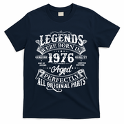 50th Birthday Legends Were Born In 1976 Age Perfectly Vintage Scroll  T-Shirt - Navy