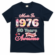 50th Birthday Pink Floral Made In 1956 Years Of Being Awesome T-Shirt - Navy