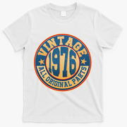 50th Birthday Vintage 1976 All Original Parts Shield Emblem  T-Shirt - White