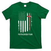 Christian Us Usa Flag American Christ Faith Over Fear Cross T-Shirt