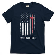 Christian Us Usa Flag American Christ Faith Over Fear Cross T-Shirt