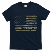 Camouflage American Flag Husband Dad Protector Hero Father T-Shirt