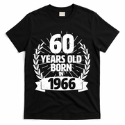 60th Birthday 60 Years Old Born In 1966 Wreath Banner  T-Shirt - Black