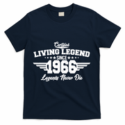 60th Birthday Certified Living Legend Since 1966 Legends Never Die T-Shirt - Navy