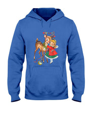 Retro Christmas Reindeer And Girl Mid Century Xmas T-Shirt