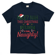 Womens BELINDA Personalized Christmas Naughty Nice BELINDA Name V-Neck T-Shirt