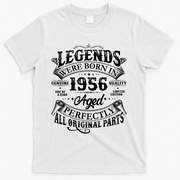 70th Birthday Legends Were Born In 1956 Age Perfectly Vintage Scroll  T-Shirt - White