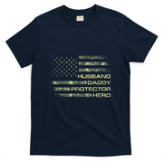 Husband Daddy Protector Hero Fathers Day Camo American Flag T-Shirt
