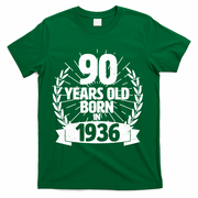 90th Birthday 90 Years Old Born In 1936 Wreath Banner  T-Shirt - Green