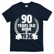 90th Birthday 90 Years Old Born In 1936 Wreath Banner  T-Shirt - Navy
