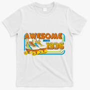 90th Birthday Awesome Since 1936 Retro Roller Skates  T-Shirt - White