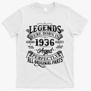 90th Birthday Legends Were Born In 1936 Age Perfectly Vintage Scroll  T-Shirt - White