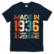 90th Birthday Made In 1936 90 Years Of Being Awesome T-Shirt - Navy