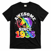 90th Birthday Rainbow Unicorn Awesome Since 1936 T-Shirt - Black