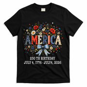America 250th Birthday 2026 Patriotic Floral USA T-Shirt - Black