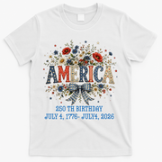America 250th Birthday 2026 Patriotic Floral USA T-Shirt - White