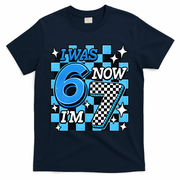 Blue Checkered I Was 6 Now I'm 7 67 Birthday Boy T-Shirt - Navy