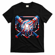 Baseball Drip American Flag 4th Of July T-Shirt - Black