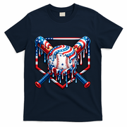 Baseball Drip American Flag 4th Of July T-Shirt - Navy