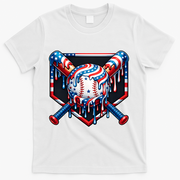 Baseball Drip American Flag 4th Of July T-Shirt - White