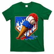 Baseball Ice Cream Drip USA 4th Of July T-Shirt - Green