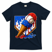 Baseball Ice Cream Drip USA 4th Of July T-Shirt - Navy