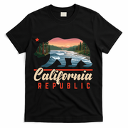 California Republic Bear Cali West Coast Beach Sunset T-Shirt - Black