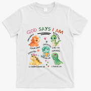God Says I Am Cute Dinosaur Lovers Bible Christian Kids Boy T-Shirt - White
