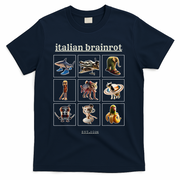 Italian Brainrot Characaters Meme Gen Z Funny Humor T-Shirt - Navy