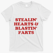 Stealin' Hearts And Blastin' Farts Funny Valentines Day T-Shirt - White