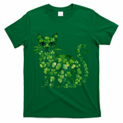 St Patrick's Day Lucky Shamrock Clover Cat T-Shirt - Green