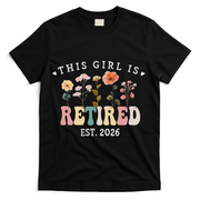 This Girl Is Retired EST 2026 Retro Boho Flowers T-Shirt - Black