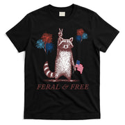 Feral & Free Funny Patriotic Racoon 4th July  T-Shirt